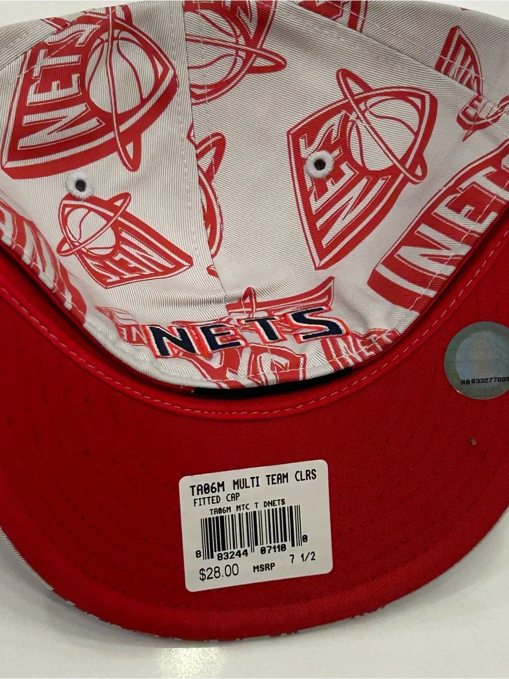 New Jersey Nets NBA Adidas Fitted Hat All Over Logo Sz 7 1/2 NEW Deadstock RARE